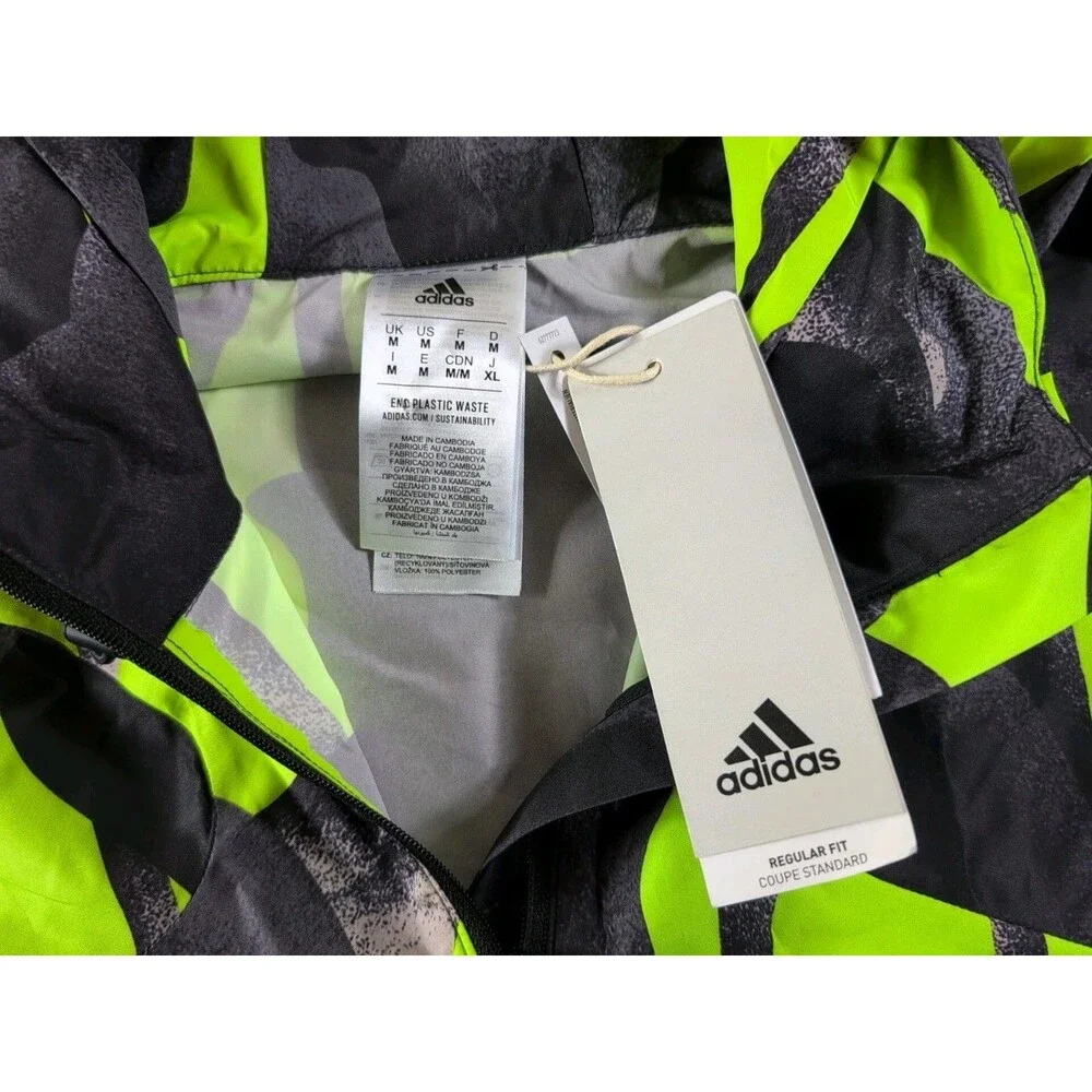 Adidas Windbreaker Jacket Mens Medium Green Camo Hooded 1/4 Zip Pullover IJ5597